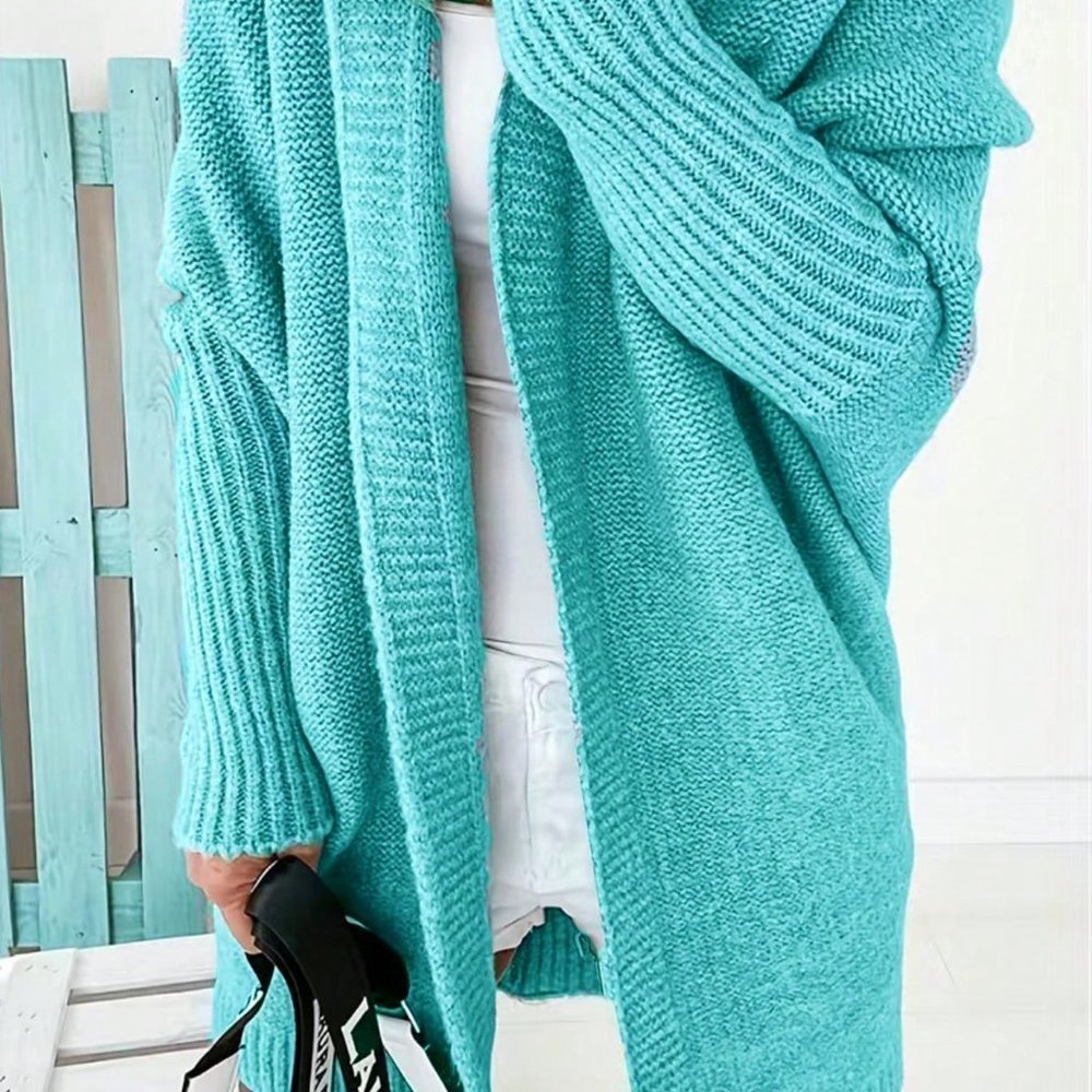 Blue Casual Womens Batwing Sleeve Hooded Open Front Cardigan - Picture 3 of 3